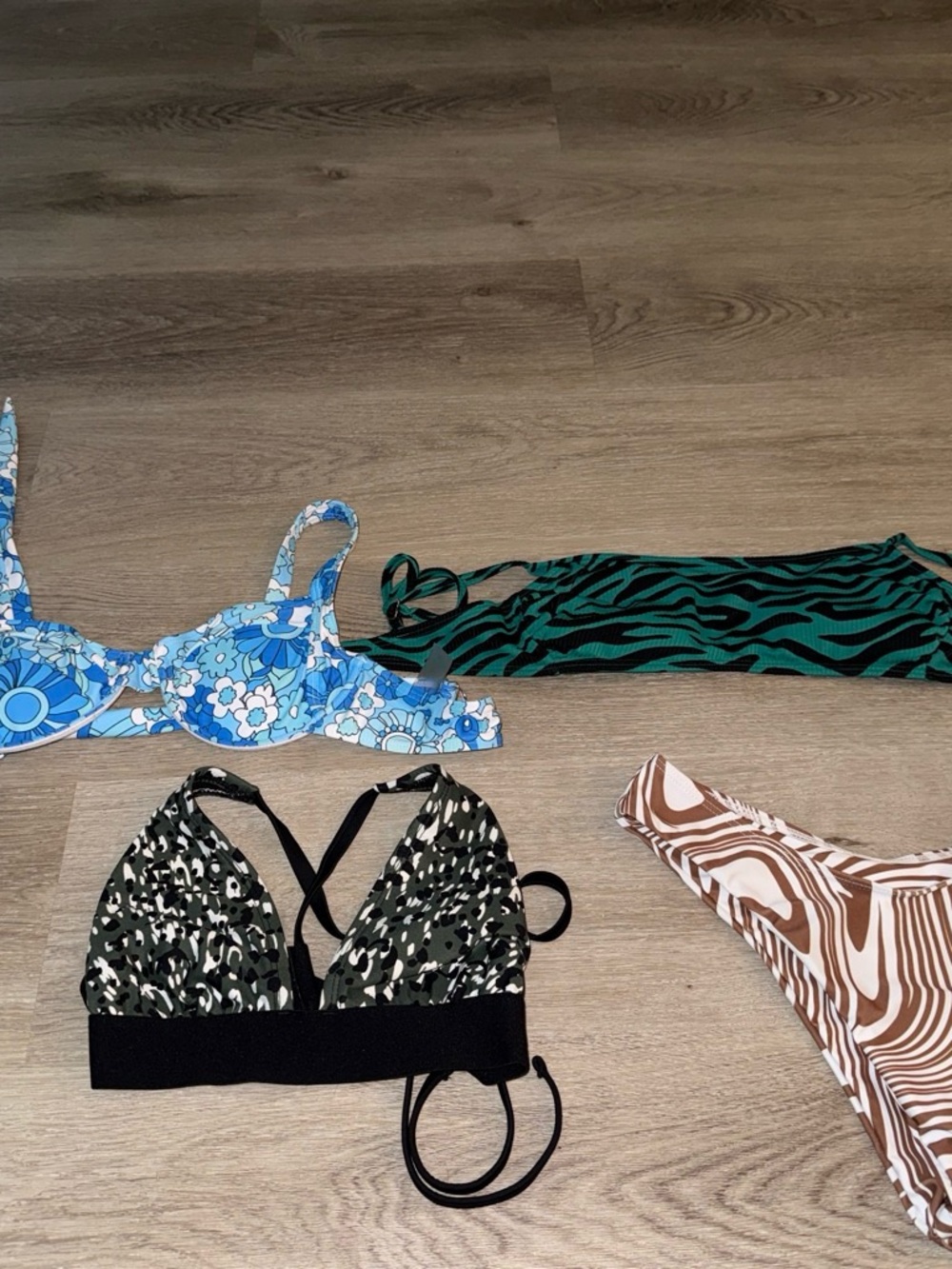 Shade & Shore Green Bikini Top with Mixed Animal Print Pieces